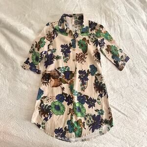 EJOY, Tropical Print, linen button up shirt dress